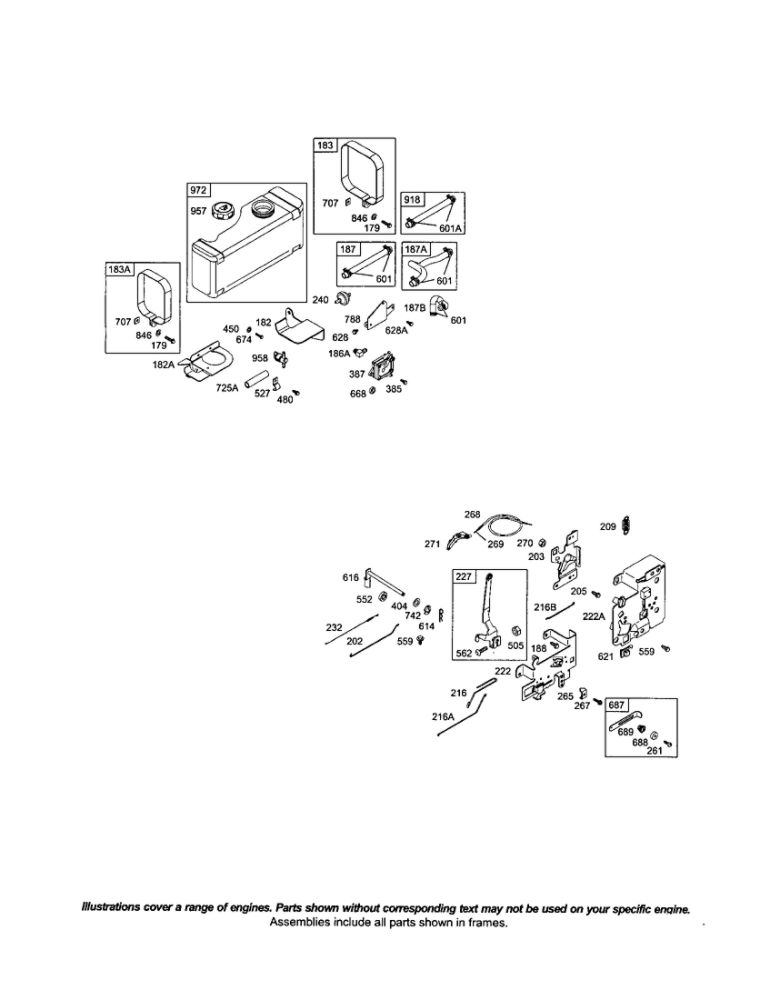 Fuel Tank/Lever-Governor Control Diagram and Parts List for 286700 0102-4529 Briggs and Stratton Engine